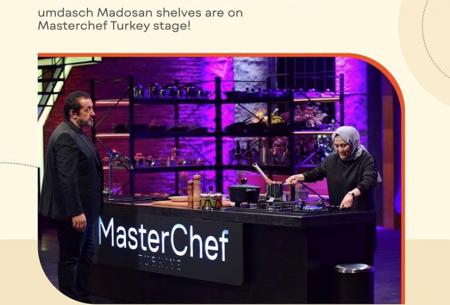 umdasch Madosan branded shelves filled with ingredients on the bustling set of Masterchef Türkiye.